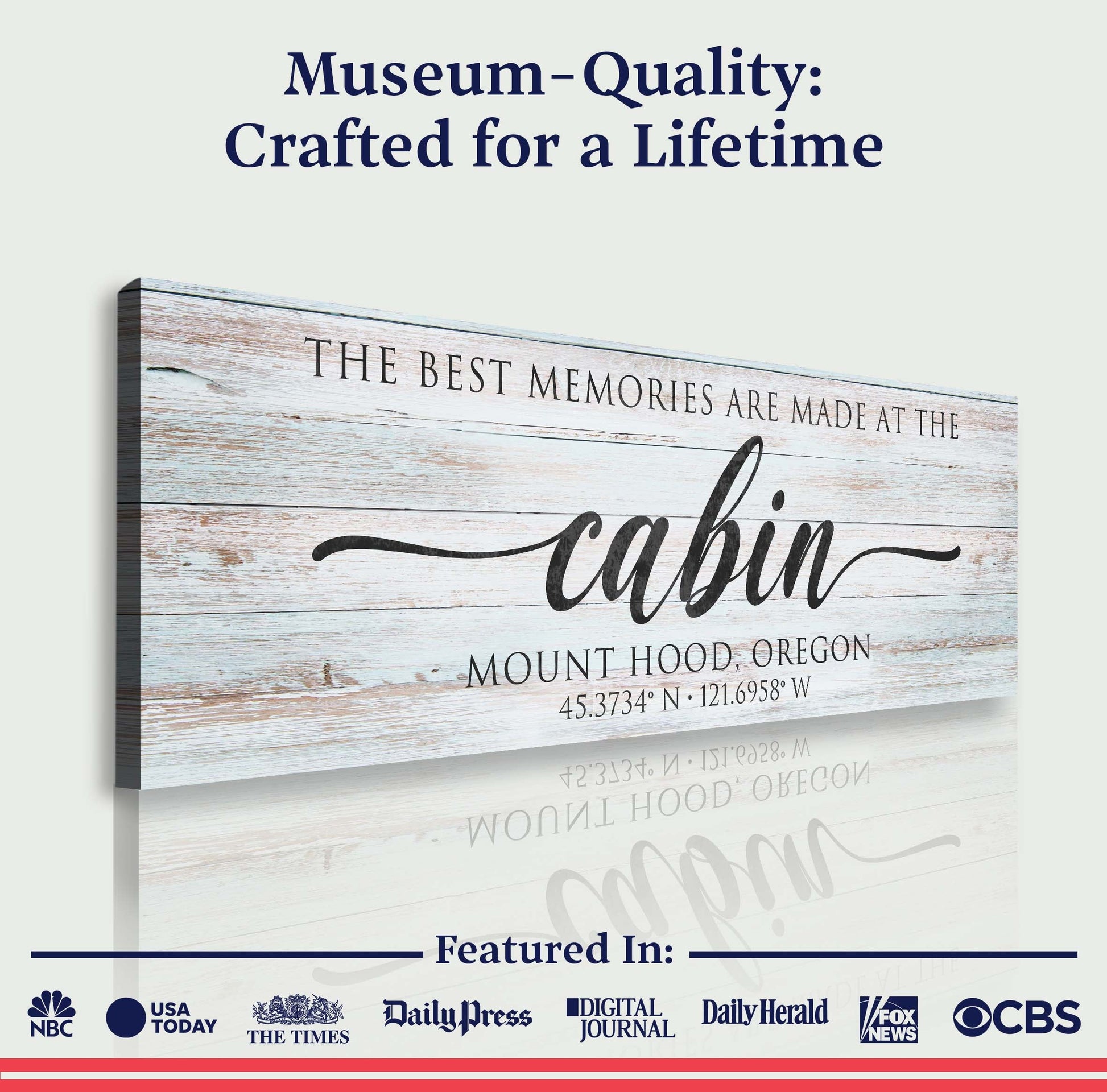 Canvas Sign II by Tailored Canvases with rustic wood plank and cabin lettering on Tampa Home & Garden Store