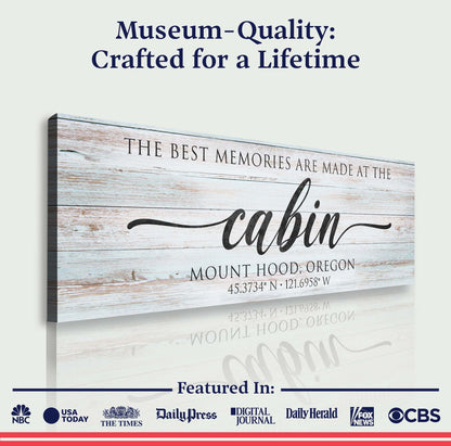 Canvas Sign II by Tailored Canvases with rustic wood plank and cabin lettering on Tampa Home & Garden Store