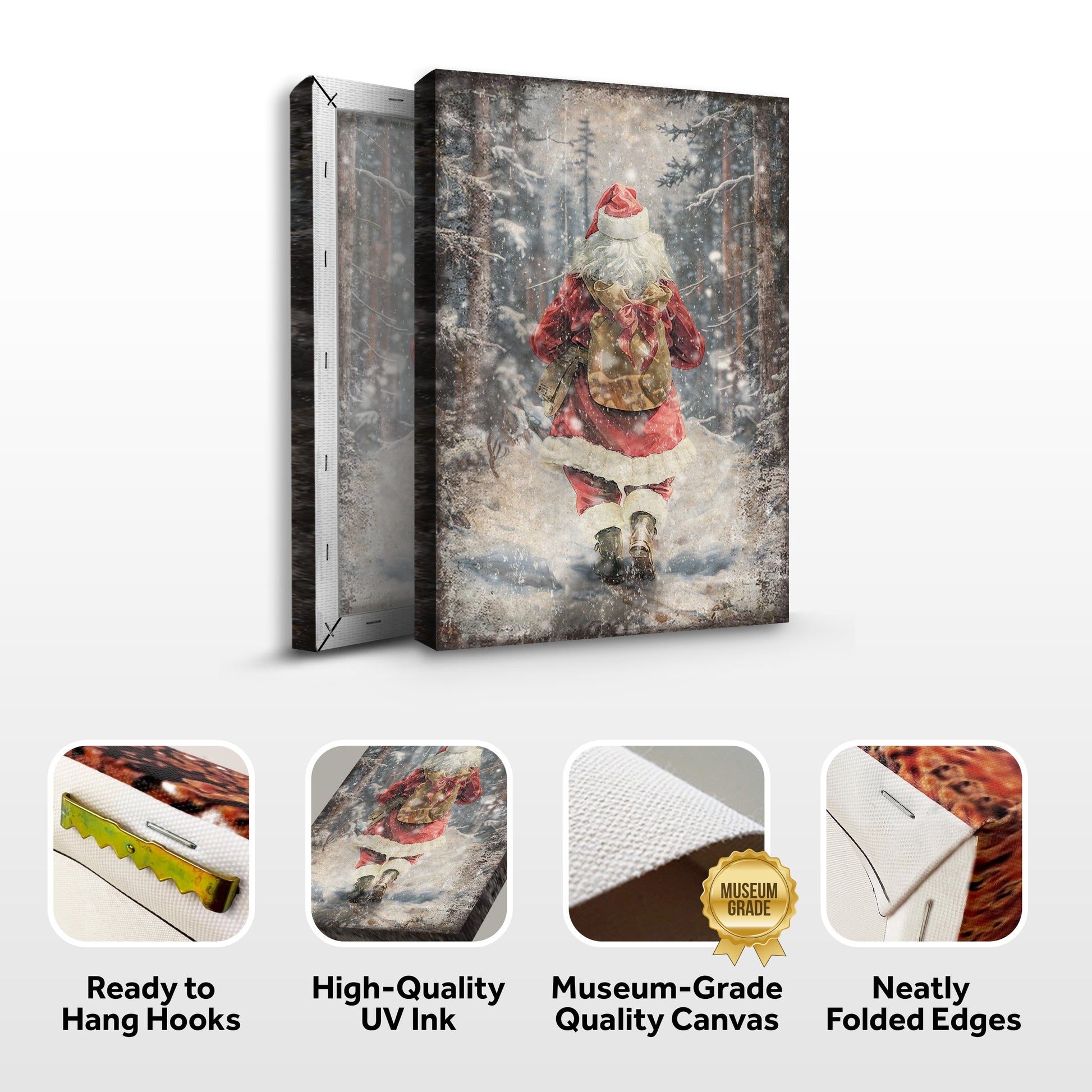 Canvas wall art Vintage Santa Claus in Winter Forest II by Tailored Canvases, snowy woods scene on Tampa Home & Garden Store
