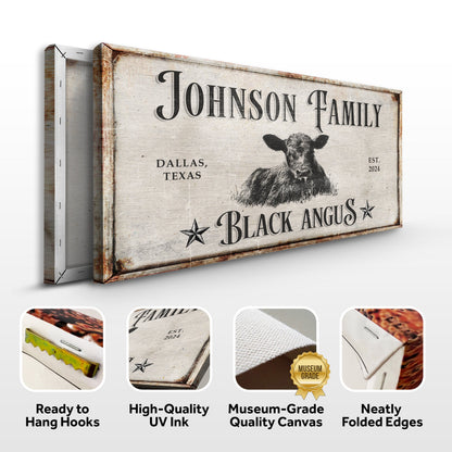 Black Angus Cattle Sign Canvas by Tailored Canvases with rustic wood frame on Tampa Home & Garden Store