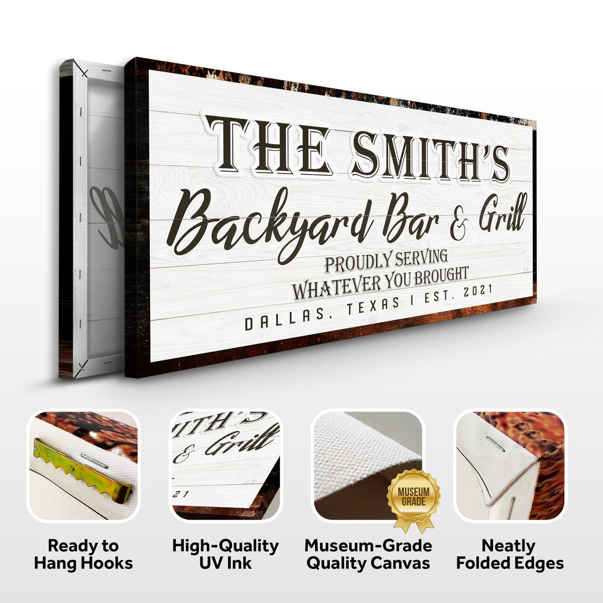 Backyard Bar & Grill Sign XIX canvas by Tailored Canvases on wood with rustic frame 2-pack on Tampa Home & Garden Store