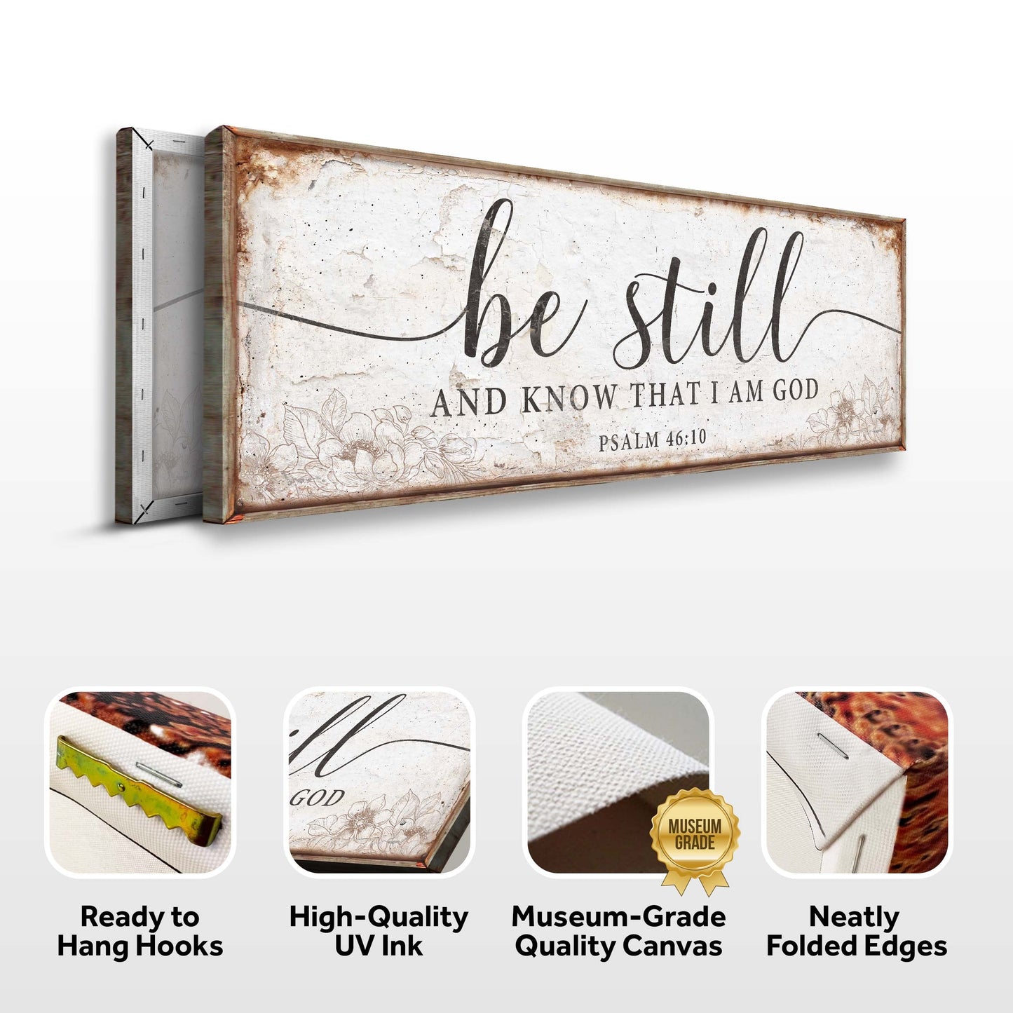 Canvas faith sign Tailored Canvases with Psalm 46:10 Be Still And Know That I Am God on Tampa Home & Garden Store
