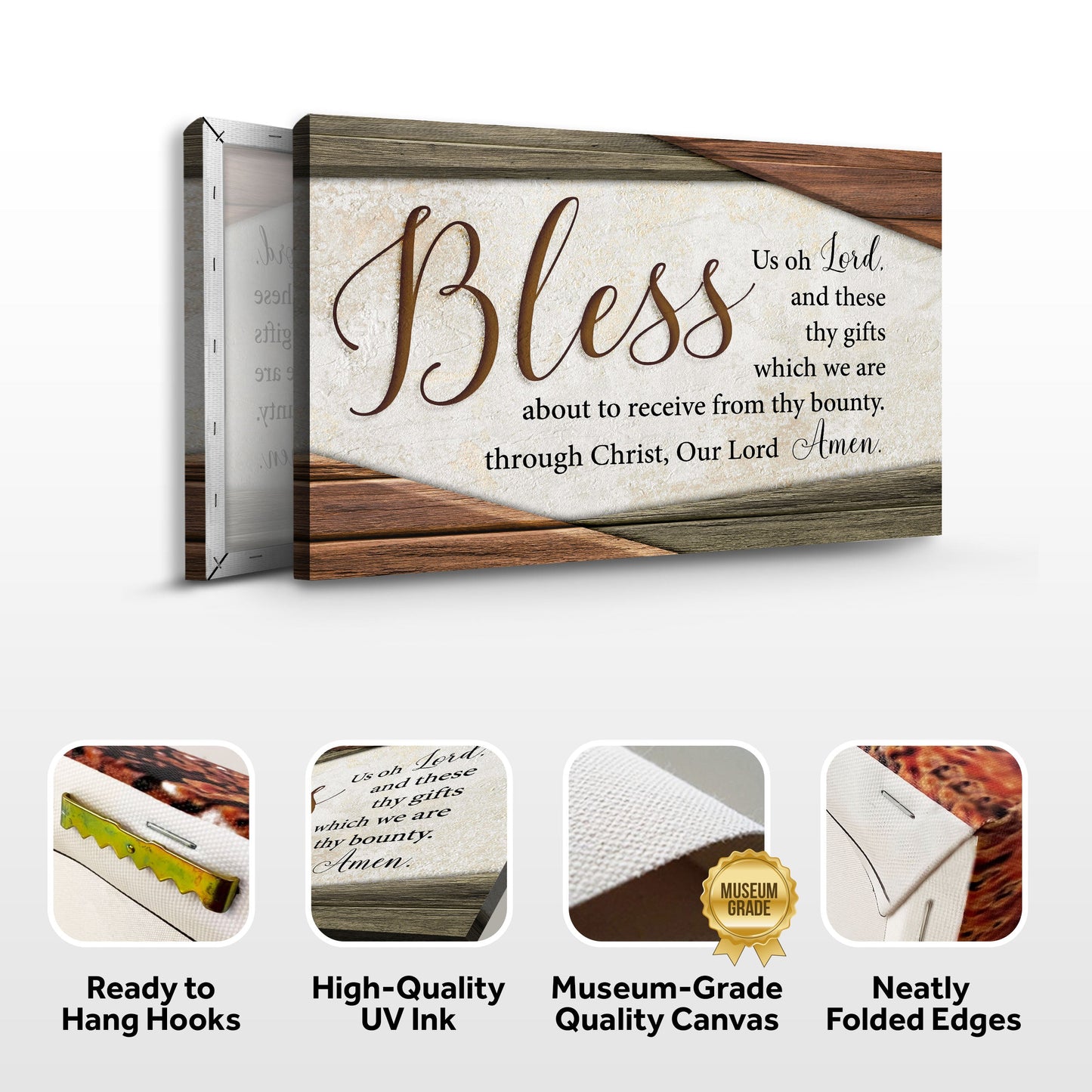Bless Us Oh Lord Faith Sign IV canvas by Tailored Canvases with wood border and script on Tampa Home & Garden Store