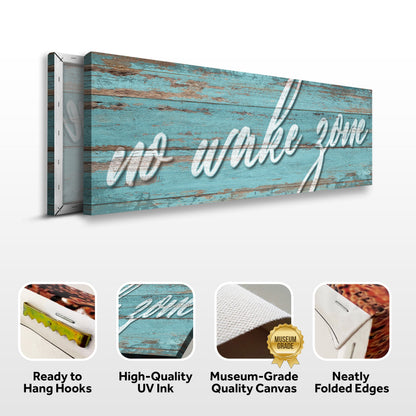 No Wake Zone XIX canvas with distressed teal wood planks Tailored Canvases on Tampa Home & Garden Store