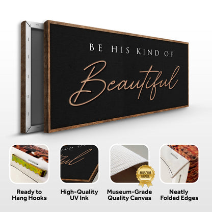 Be His Kind Of Beautiful faith sign canvas copper script on black background wood frame on Tampa Home & Garden Store