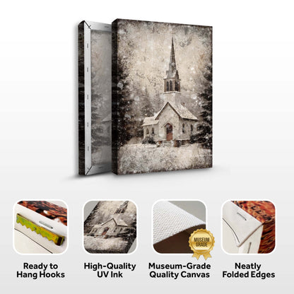 Vintage Church Christmas Wall Art IV canvas, Tailored Canvases, 3-panel sepia church steeple scene on Tampa Home & Garden Store