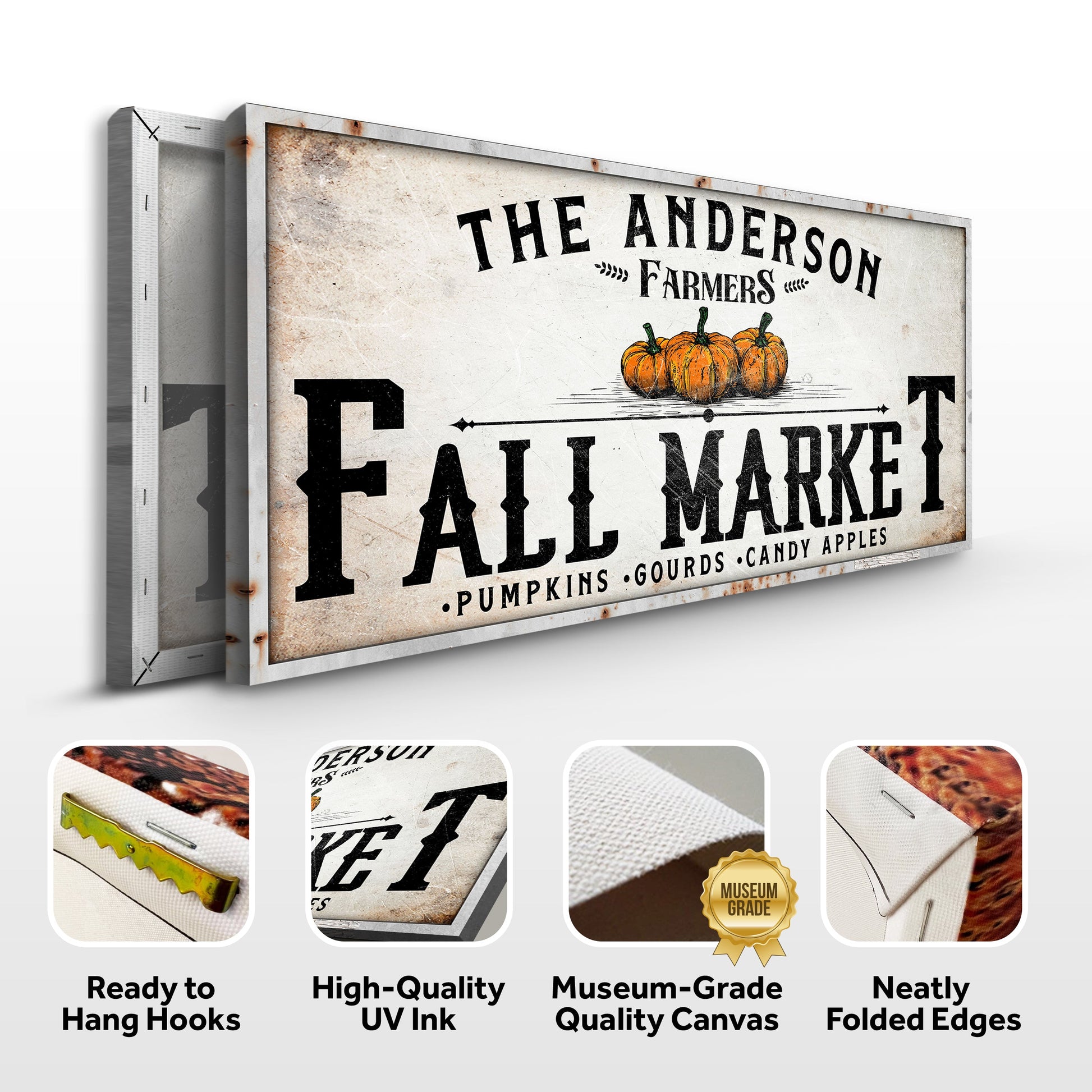 Farmers Fall Market Sign canvas by Tailored Canvases, vintage print with pumpkins on Tampa Home & Garden Store