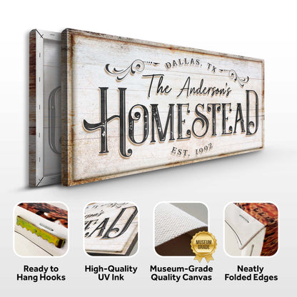 Homestead Sign VII canvas crafting artwork with a weathered white wood look Tailored Canvases on Tampa Home & Garden Store