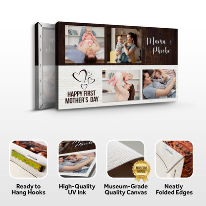 Happy First Mother's Day canvas sign by Tailored Canvases, photo-panel collage on dark wood on Tampa Home & Garden Store