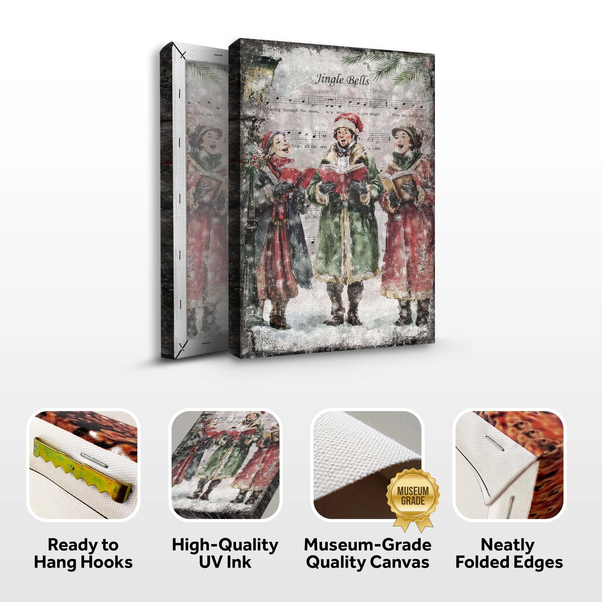Vintage Christmas Carolers Wall Art II canvas by Tailored Canvases, carolers with sheet music on Tampa Home & Garden Store