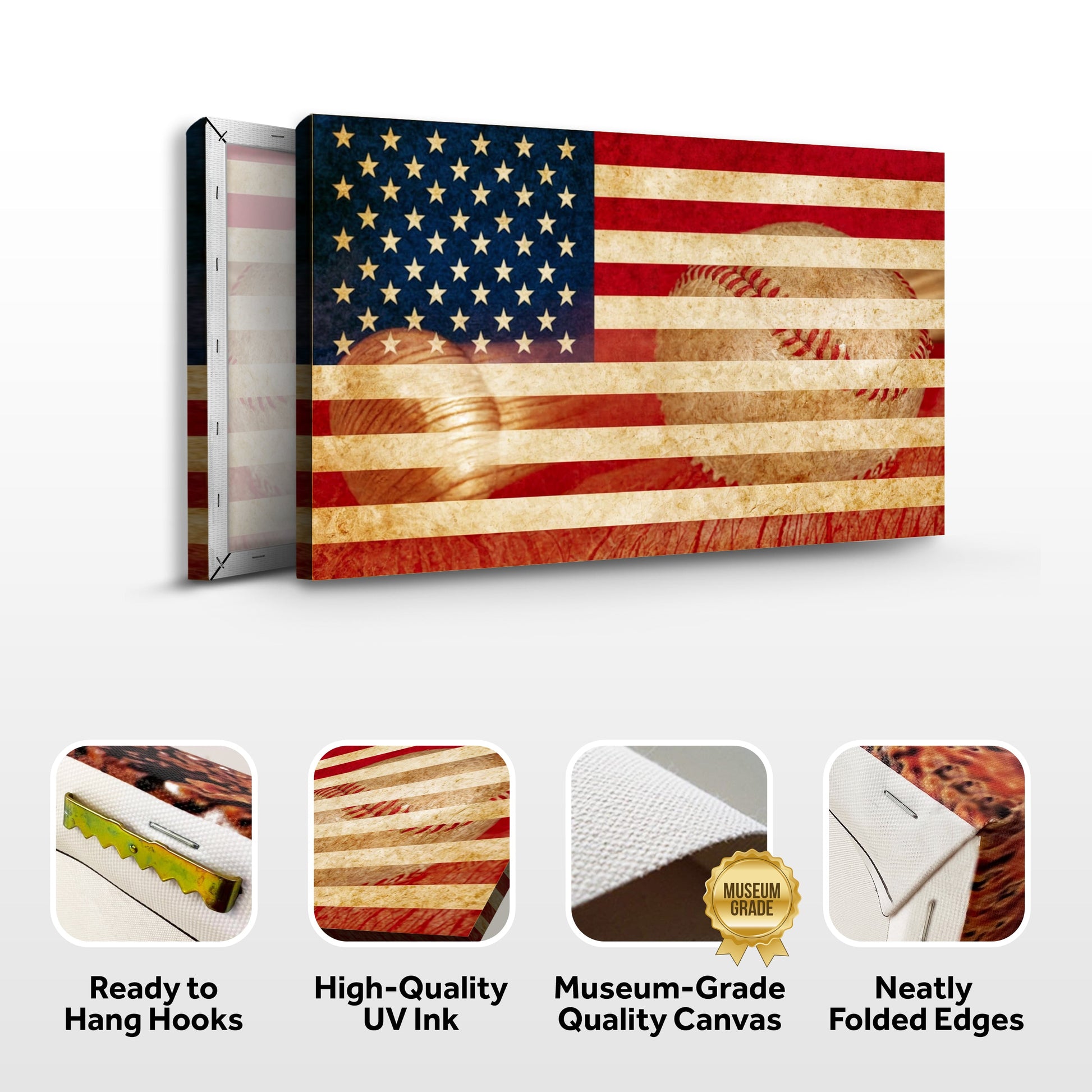 American Pastime sport wall art canvas by Tailored Canvases with vintage US flag design on Tampa Home & Garden Store