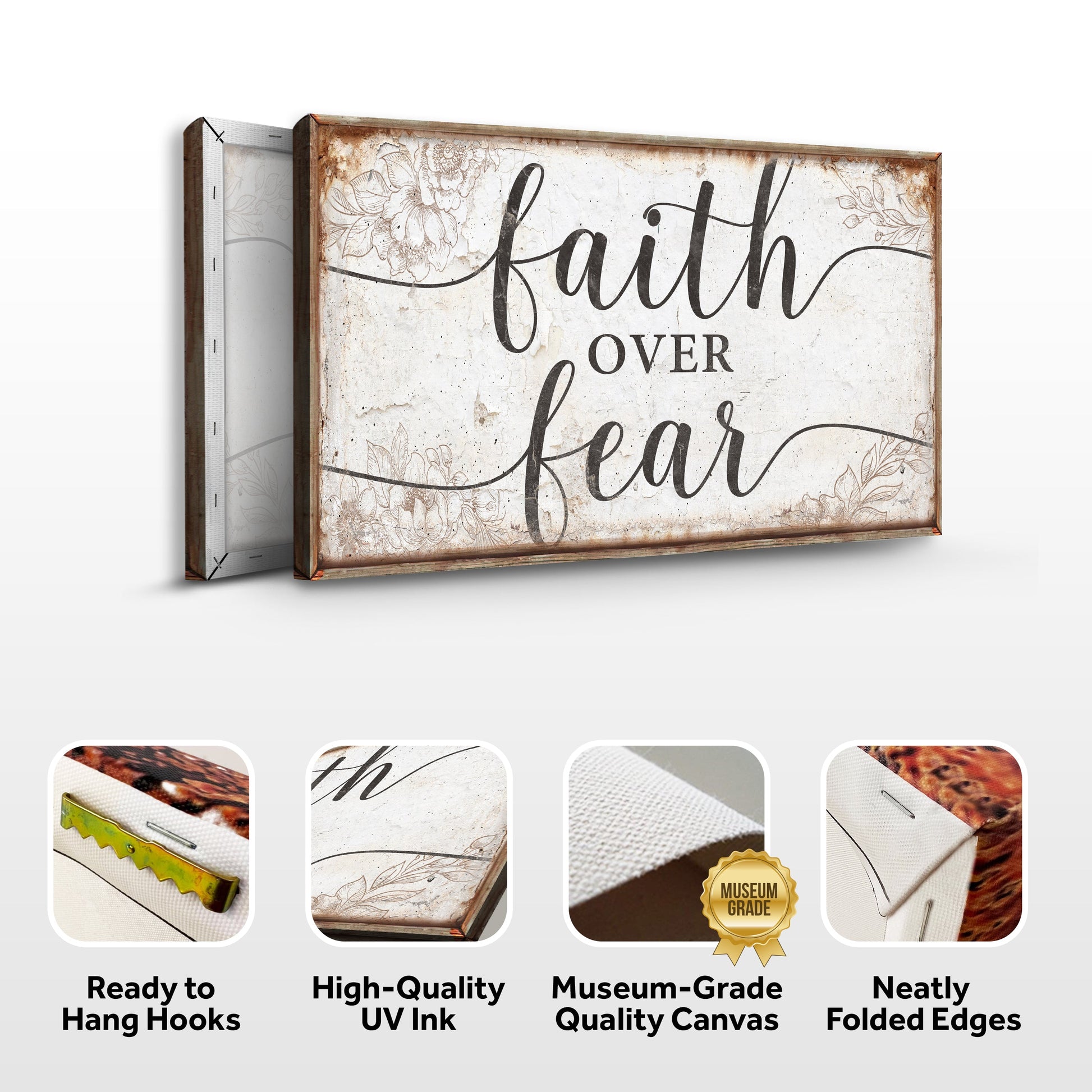 Faith Over Fear canvas sign by Tailored Canvases, rustic framed craft canvas on Tampa Home & Garden Store