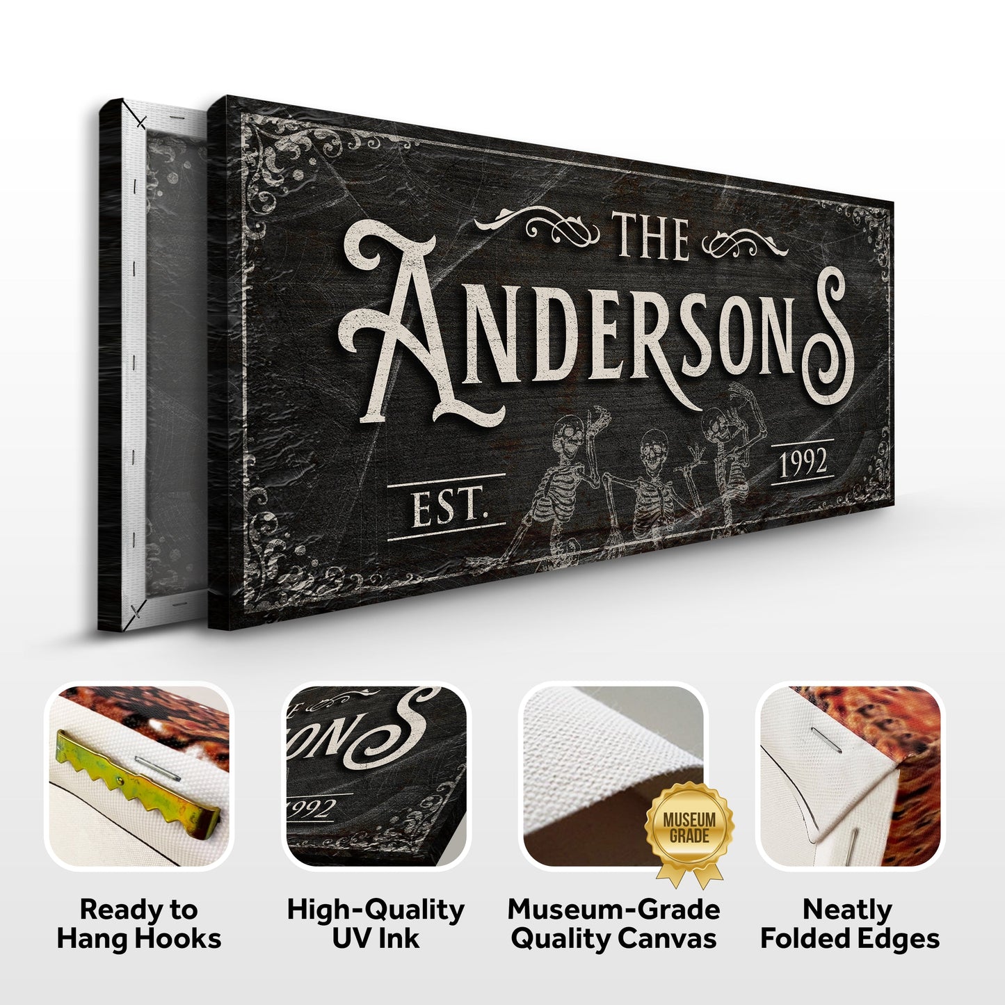Gothic Family Sign IV canvas by Tailored Canvases with black wood and cream lettering on Tampa Home & Garden Store