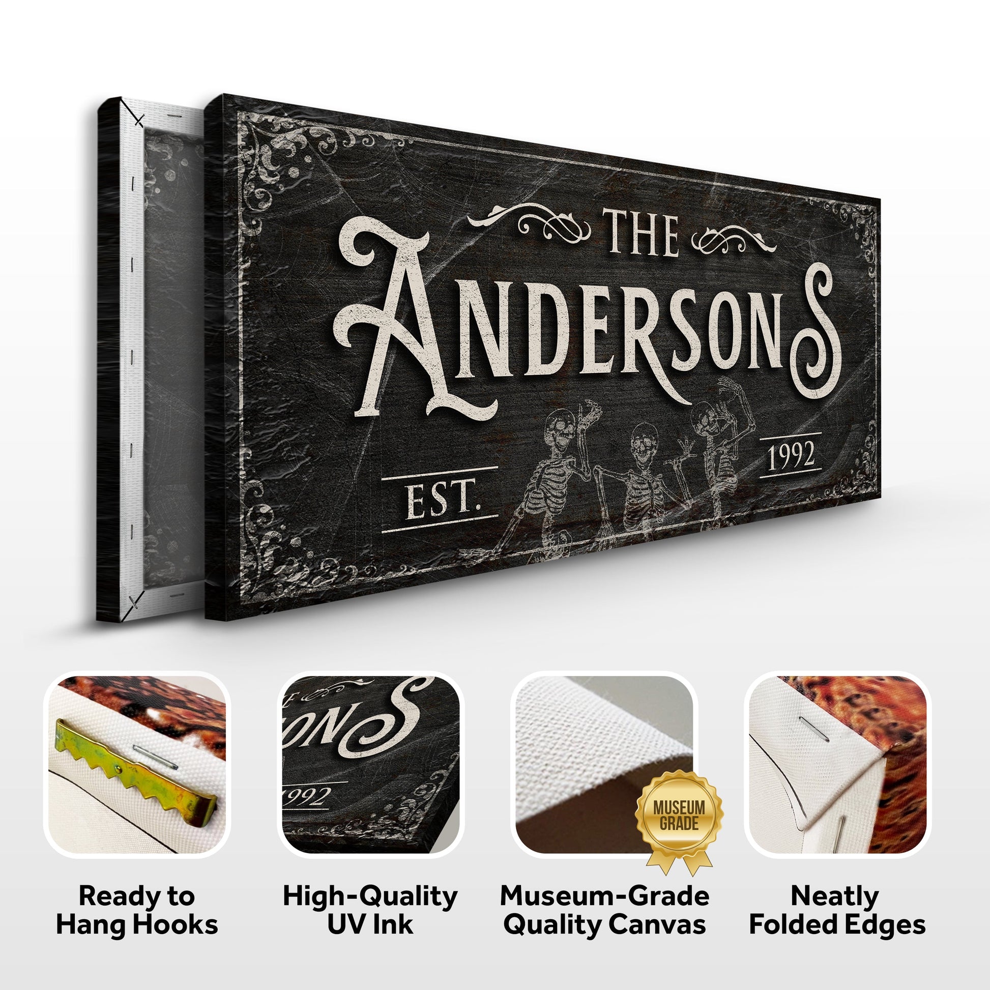 Gothic Family Sign IV canvas by Tailored Canvases with black wood and cream lettering on Tampa Home & Garden Store