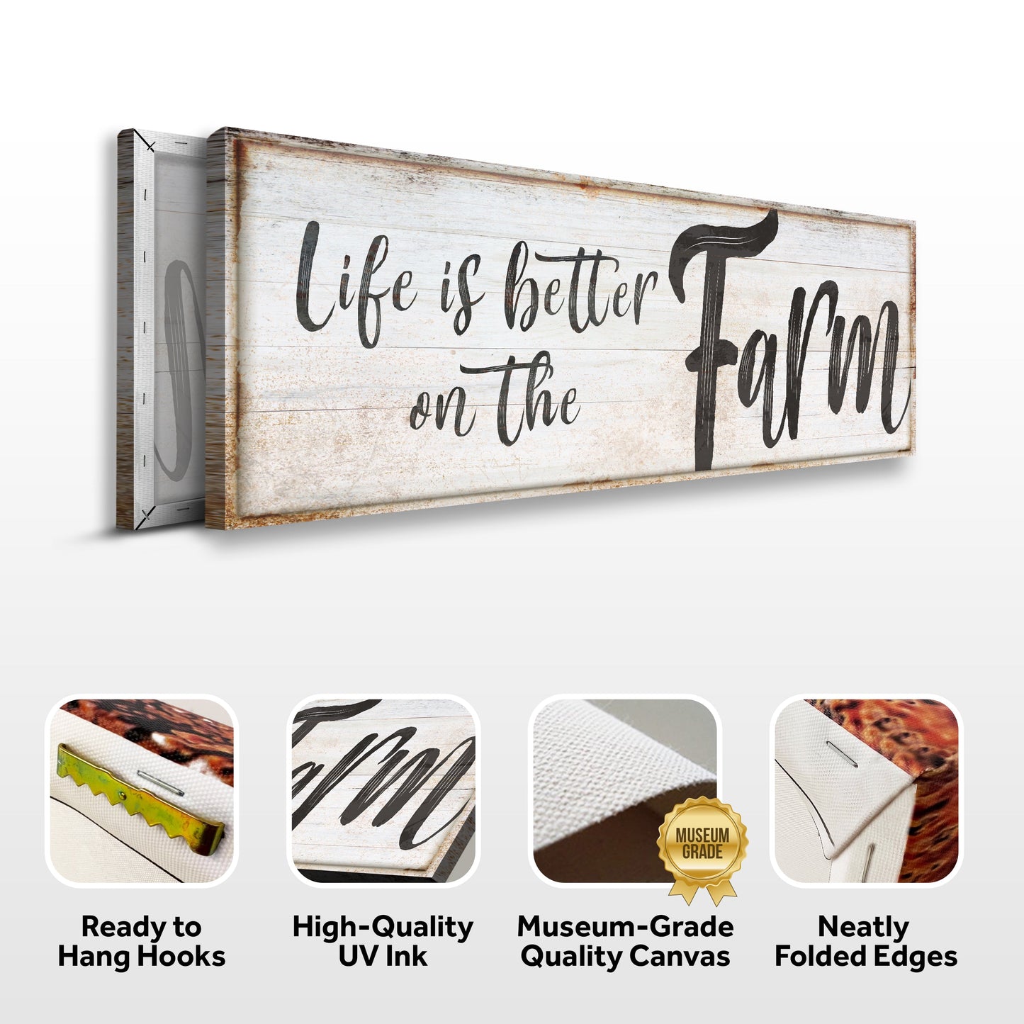 Canvas sign Life Is Better On The Farm Sign VIII by Tailored Canvases, wood with black script on Tampa Home & Garden Store