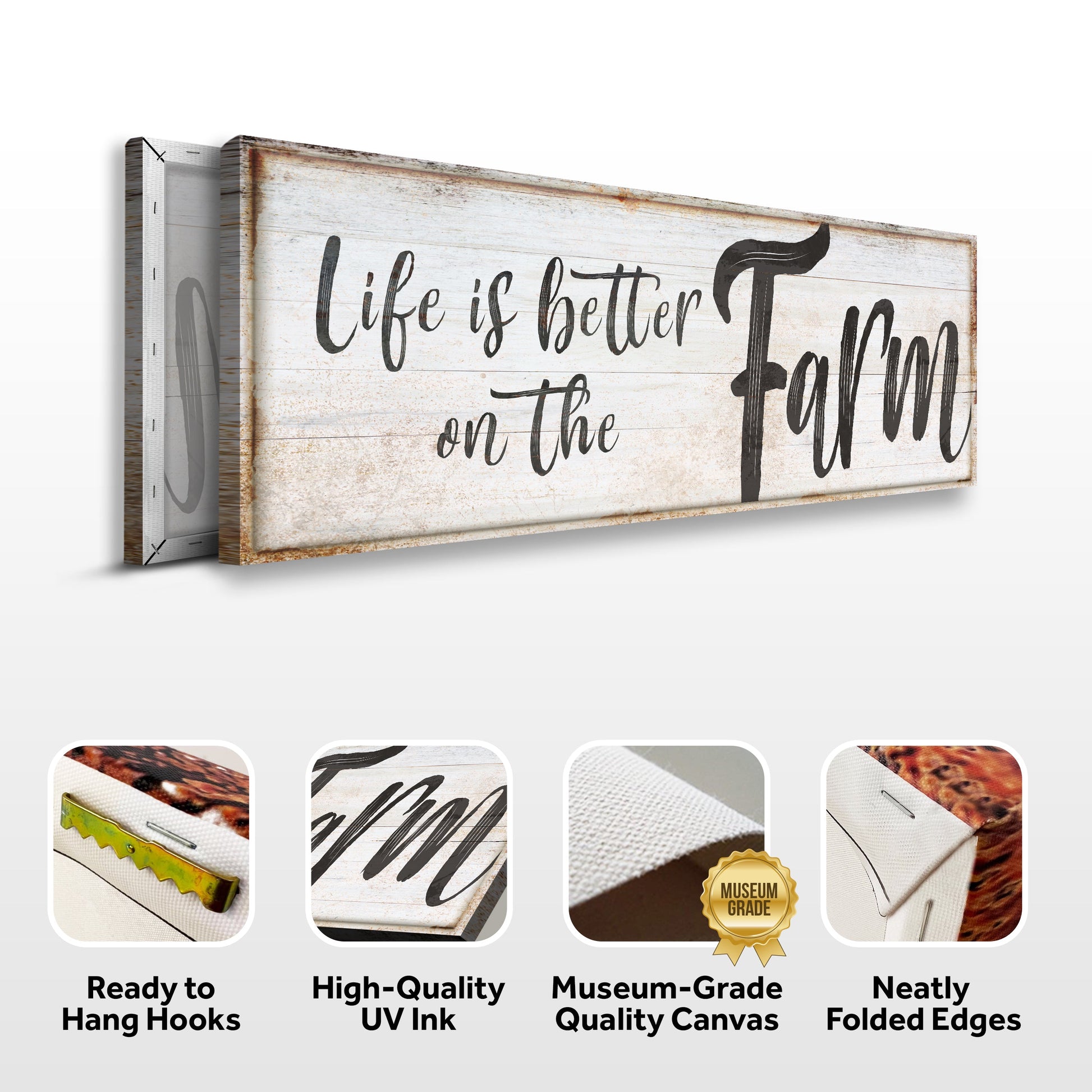 Canvas sign Life Is Better On The Farm Sign VIII by Tailored Canvases, wood with black script on Tampa Home & Garden Store