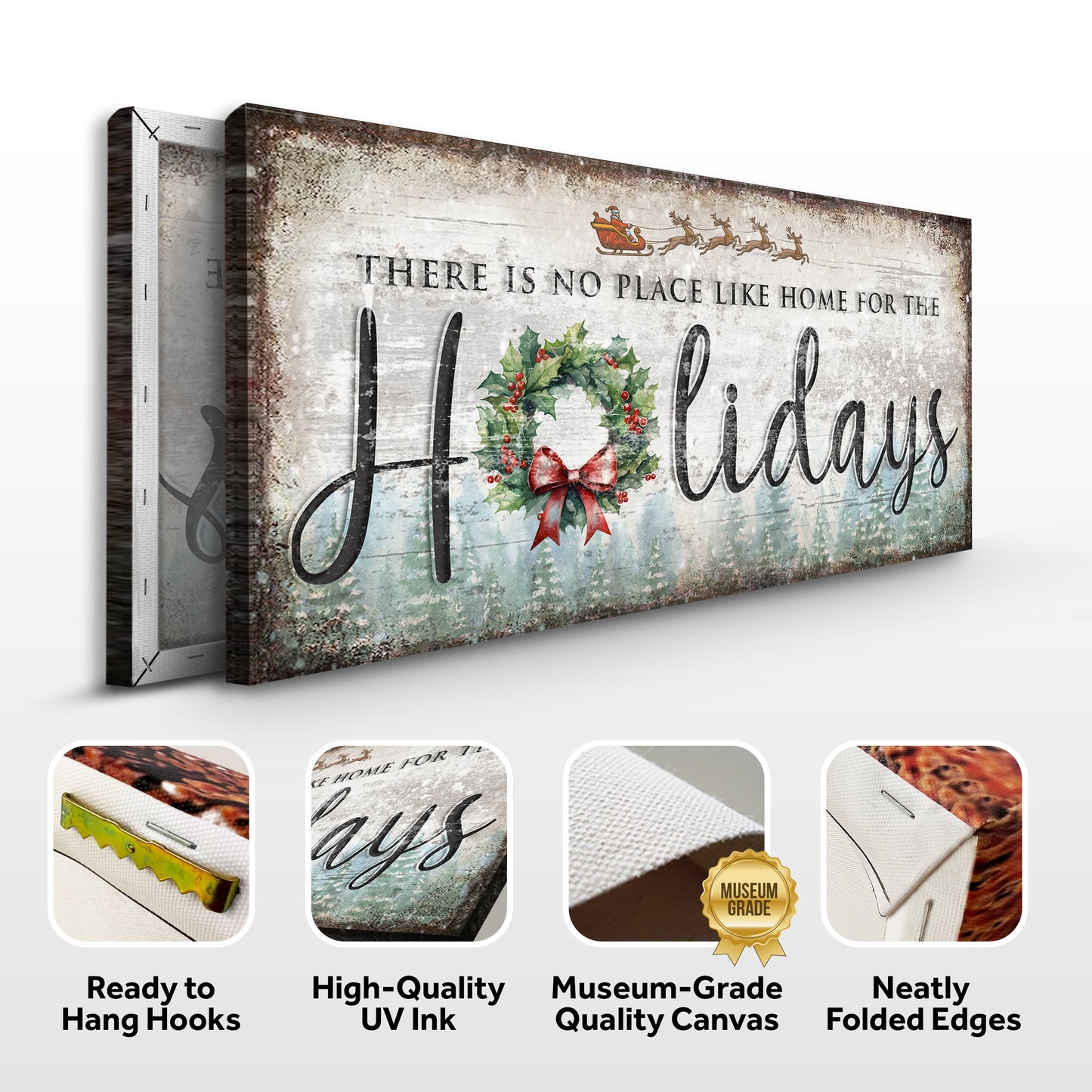Tailored Canvases There's No Place Like Home For The Holidays canvas with holly wreath on Tampa Home & Garden Store