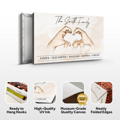 Mother's Day Sign Family Heart canvas by Tailored Canvases, a crafting canvas with family names James Elizabeth William Sophia Chloe on Tampa Home & Garden Store