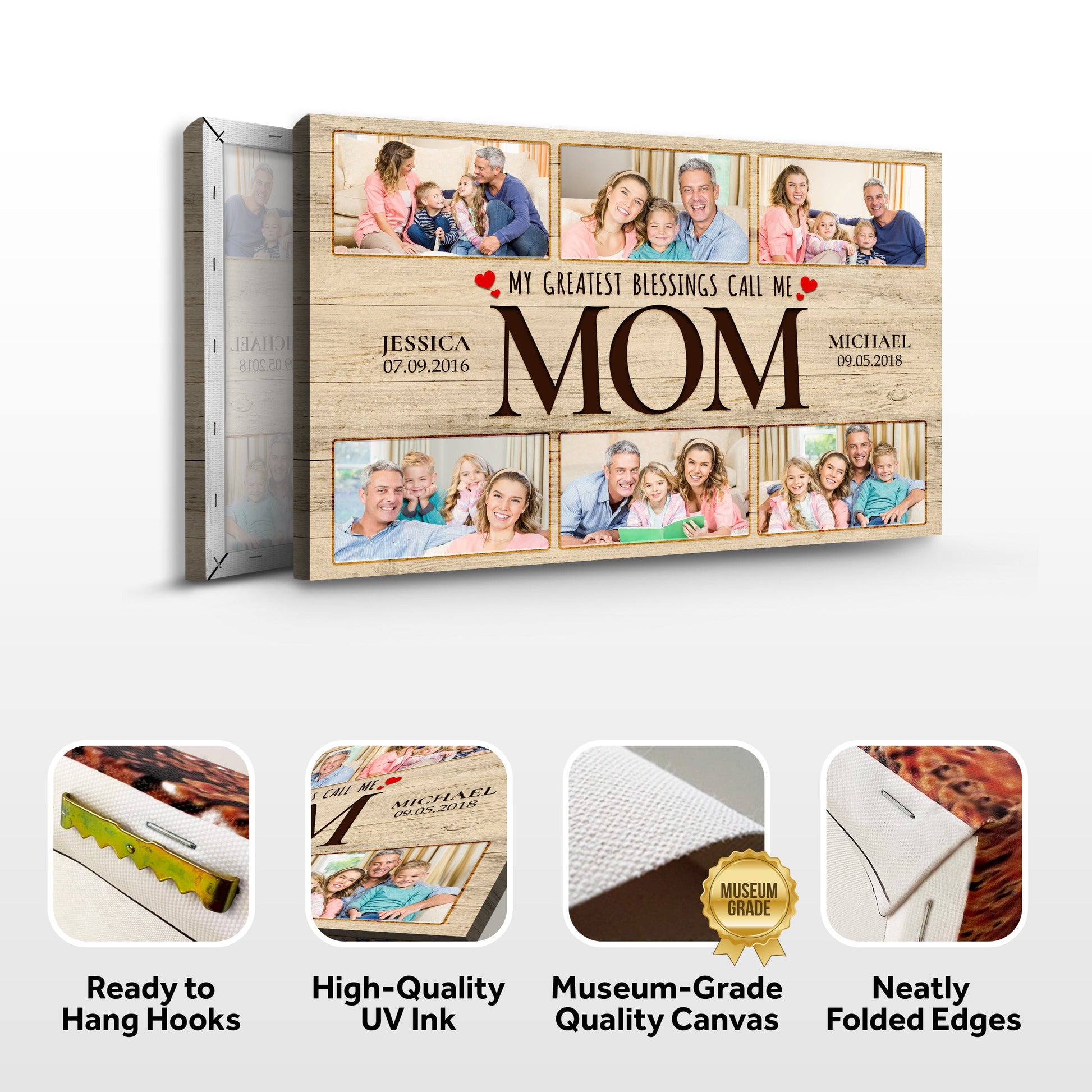 Mother's Day Mom II canvas collage with wood grain background family photos Tailored Canvases on Tampa Home & Garden Store