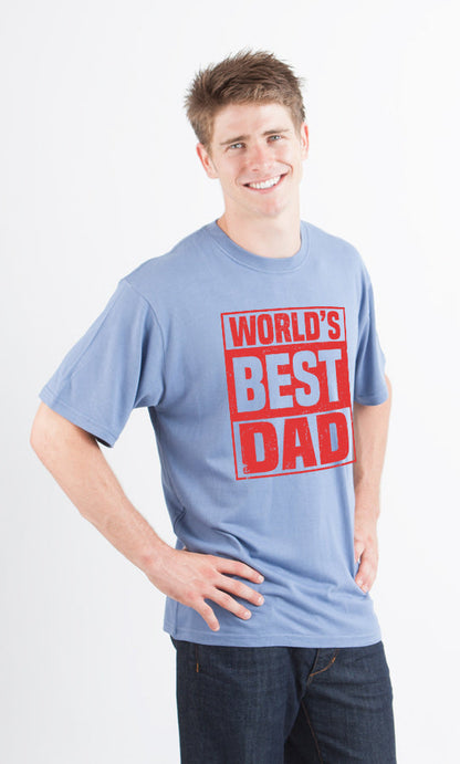World's Best Dad men's bamboo viscose/organic cotton graphic tee blue by Spun Bamboo on Tampa Home & Garden Store