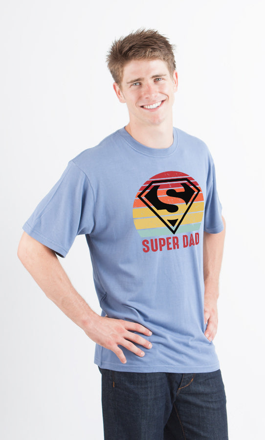 Super Dad graphic T-shirt, blue short sleeve, Spun Bamboo viscose/organic cotton on Tampa Home & Garden Store
