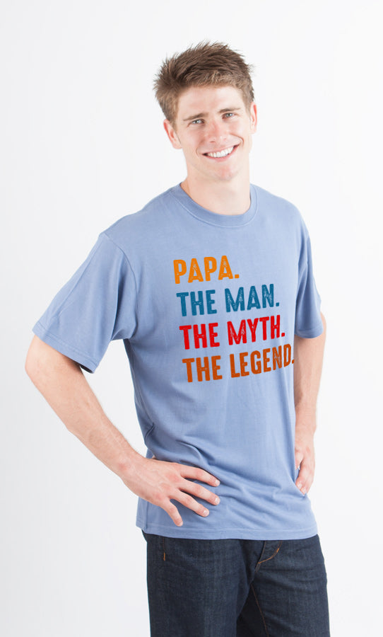 Men's bamboo viscose/organic cotton short-sleeve graphic tee with multicolor print on light blue on Tampa Home & Garden Store