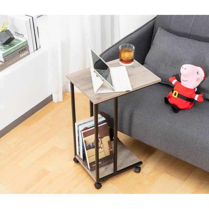 Mesa auxiliar de metal y madera estilo industrial moderno para TV con ruedas extraíbles