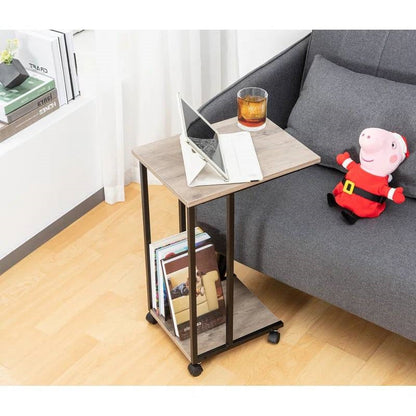 Mesa auxiliar de metal y madera estilo industrial moderno para TV con ruedas extraíbles