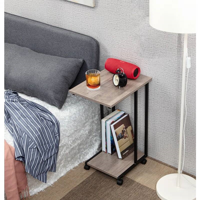 Mesa auxiliar de metal y madera estilo industrial moderno para TV con ruedas extraíbles