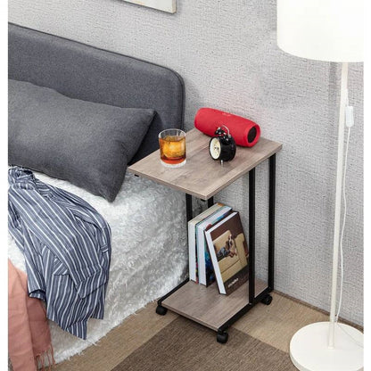 Mesa auxiliar de metal y madera estilo industrial moderno para TV con ruedas extraíbles
