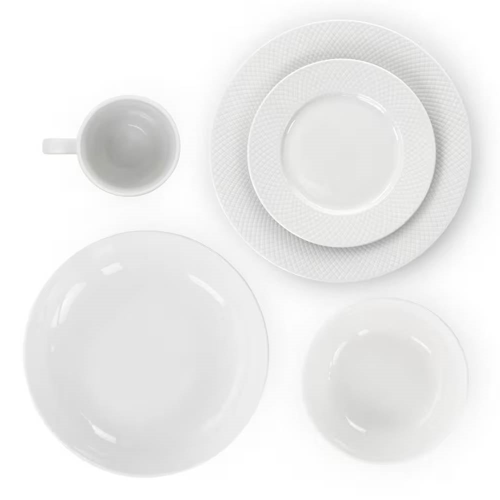 Juego de vajilla de porcelana blanca de 18 piezas con platos, cuencos y tazas - Servicio para 4