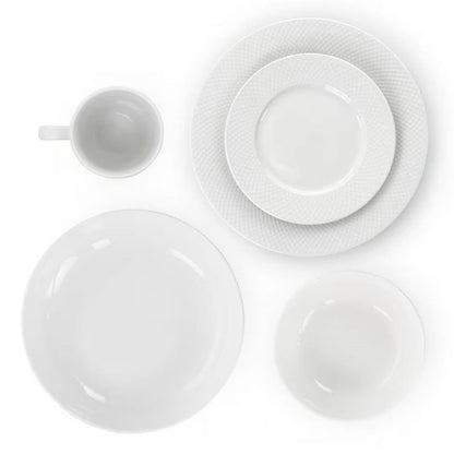 Juego de vajilla de porcelana blanca de 18 piezas con platos, cuencos y tazas - Servicio para 4