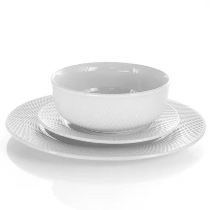 Juego de vajilla de porcelana blanca de 18 piezas con platos, cuencos y tazas - Servicio para 4