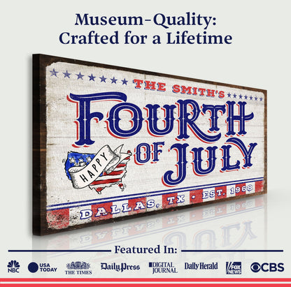 4th of July Personalized Welcome Sign canvas with red white blue typography on Tampa Home & Garden Store