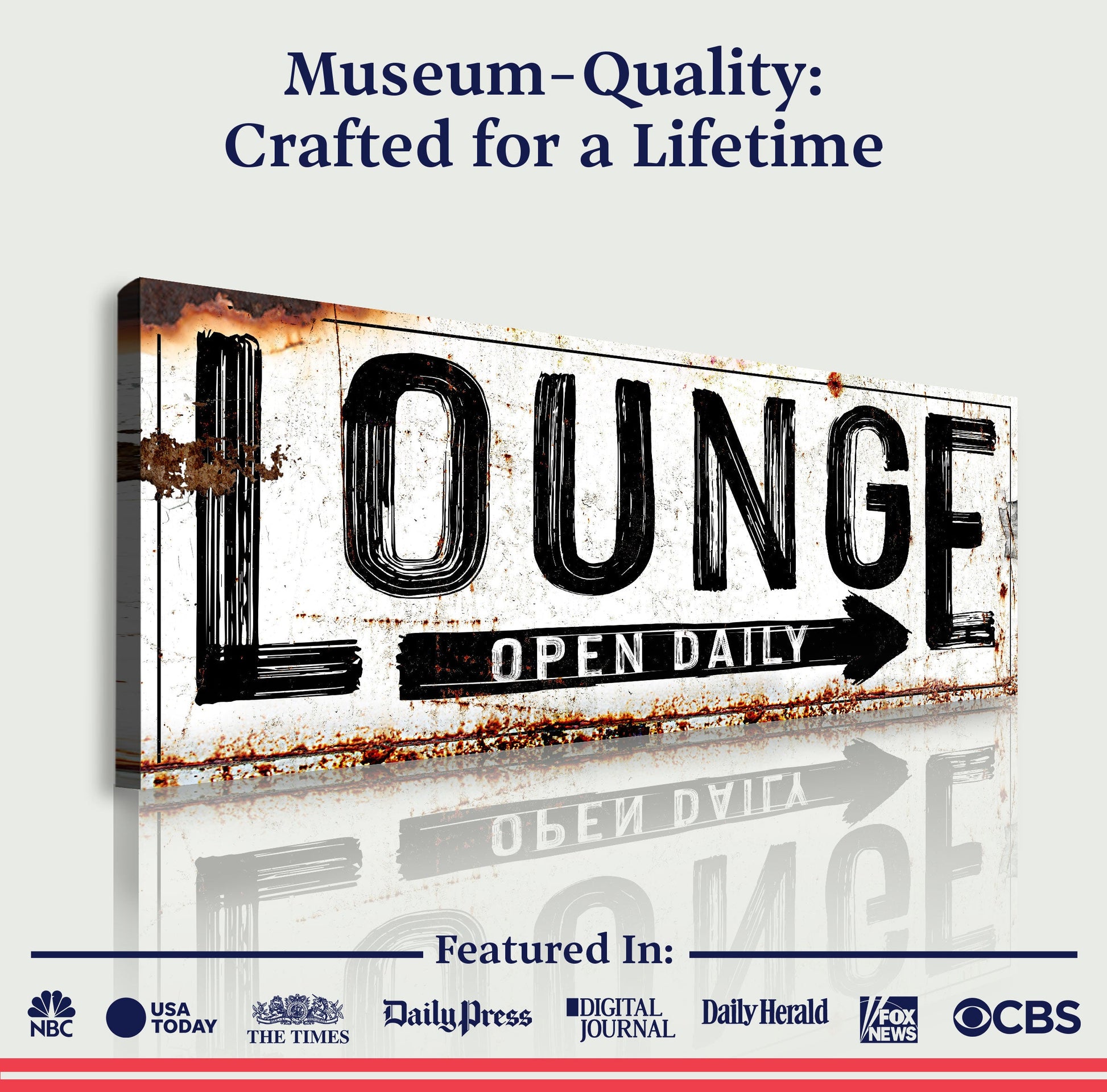 Open Daily Lounge Rustic Sign canvas with bold OPEN lettering by Tailored Canvases on Tampa Home & Garden Store