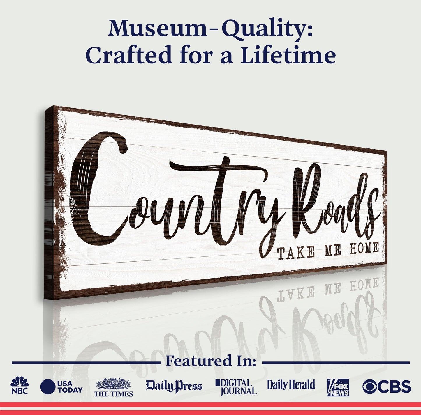 Country Roads Take Me Home Sign III canvas by Tailored Canvases with rustic distressed wood look on Tampa Home & Garden Store
