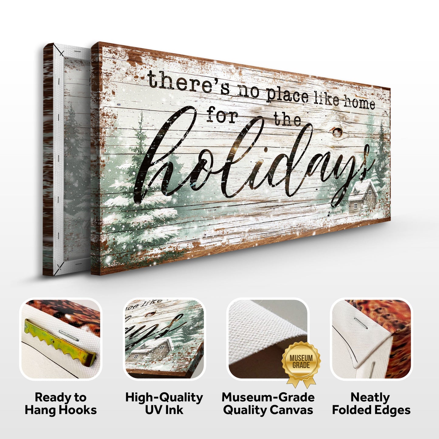 There's No Place Like Home For The Holidays Sign III canvas with distressed wood background on Tampa Home & Garden Store