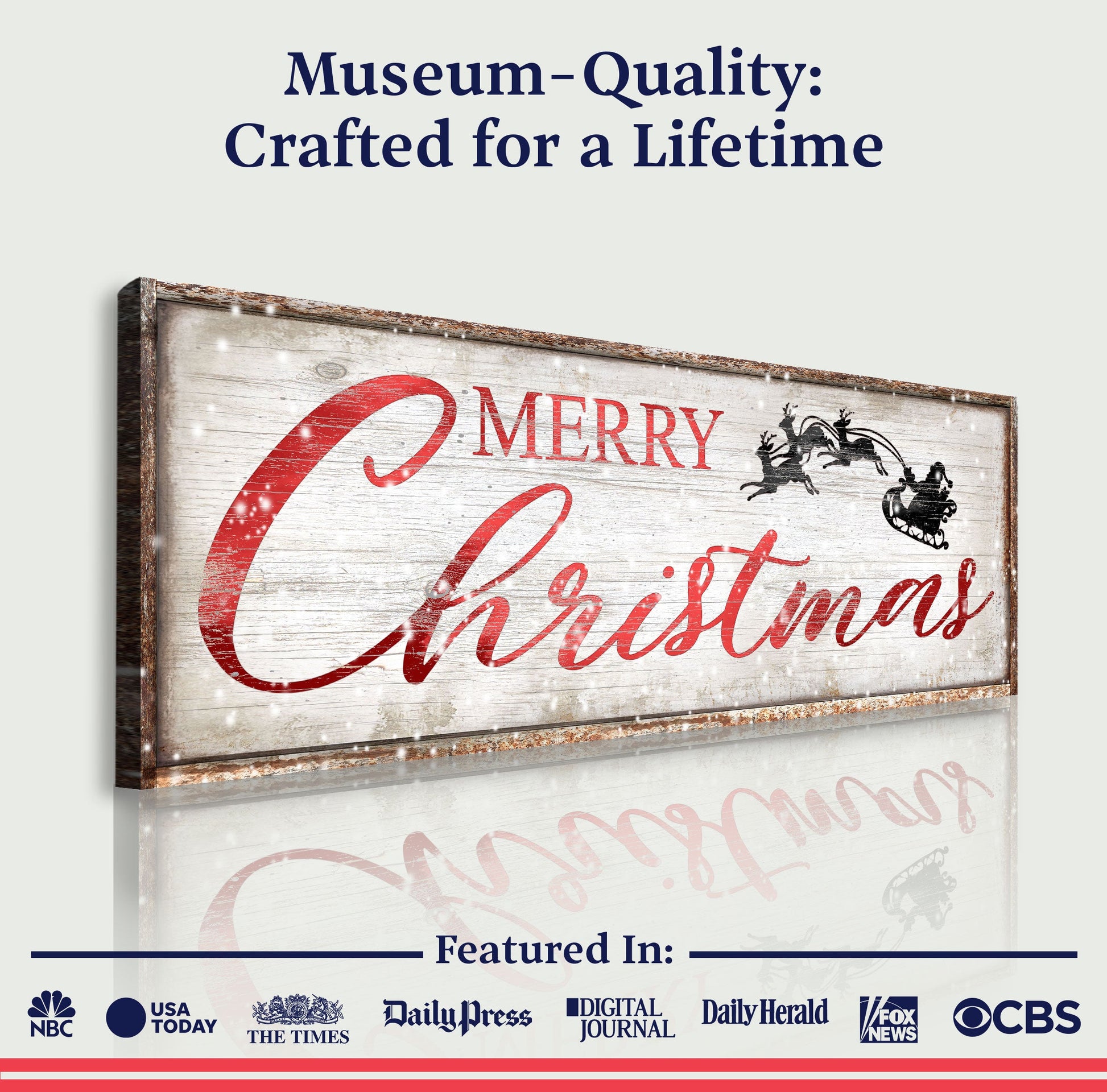 Vintage Merry Christmas sign canvas by Tailored Canvases with rustic wood frame on Tampa Home & Garden Store