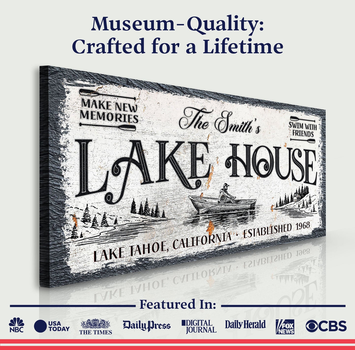 Lake House Sign IX Canvas by Tailored Canvases, distressed white crafting canvas on Tampa Home & Garden Store