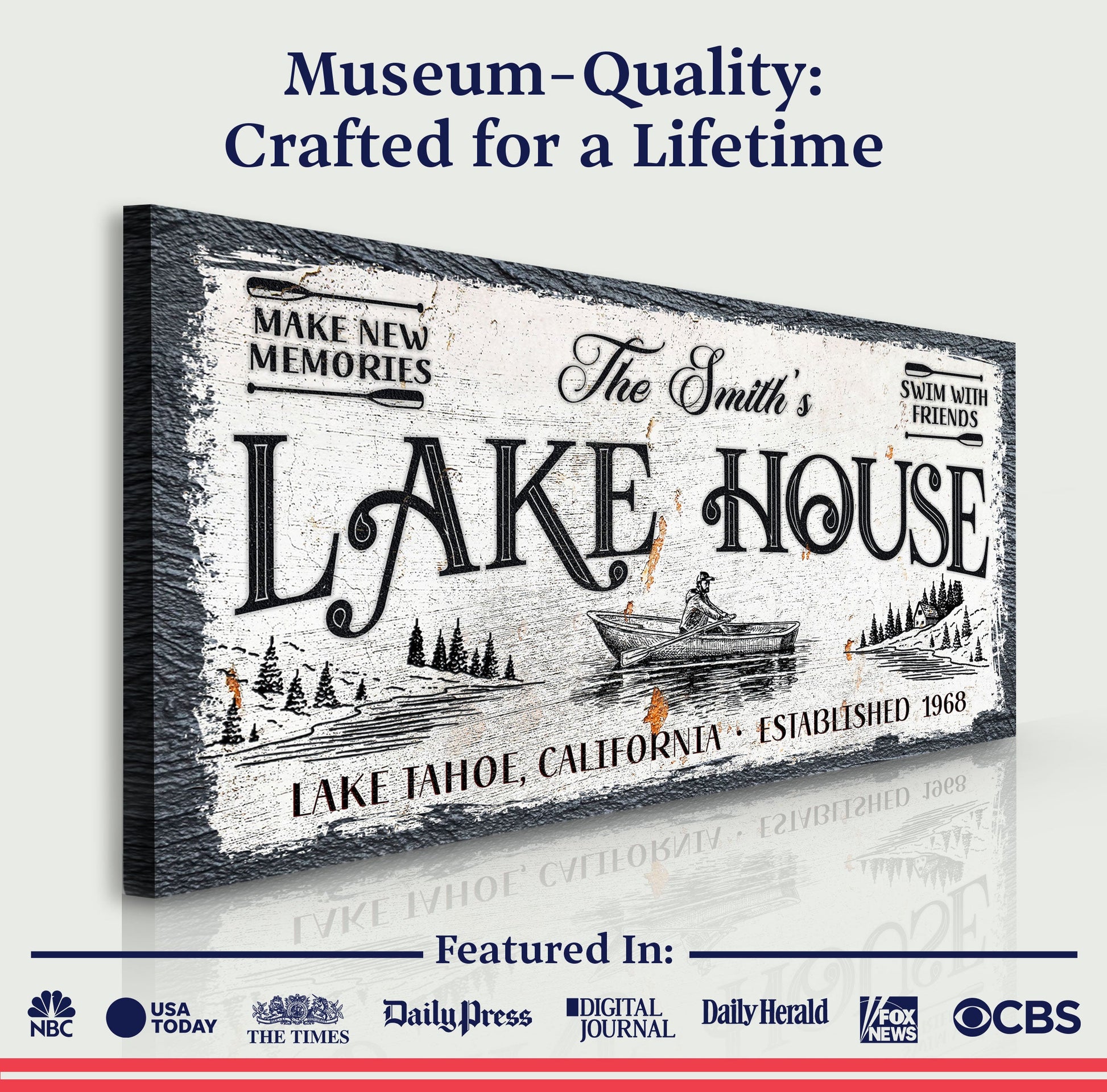 Lake House Sign IX Canvas by Tailored Canvases, distressed white crafting canvas on Tampa Home & Garden Store