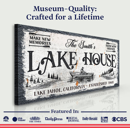 Lake House Sign IX Canvas by Tailored Canvases, distressed white crafting canvas on Tampa Home & Garden Store