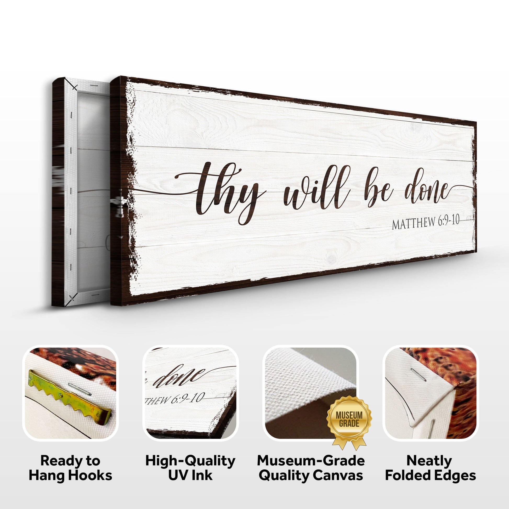 Canvas Thy Will Be Done Faith Sign II by Tailored Canvases with Matthew 6:9-10 on white wood on Tampa Home & Garden Store