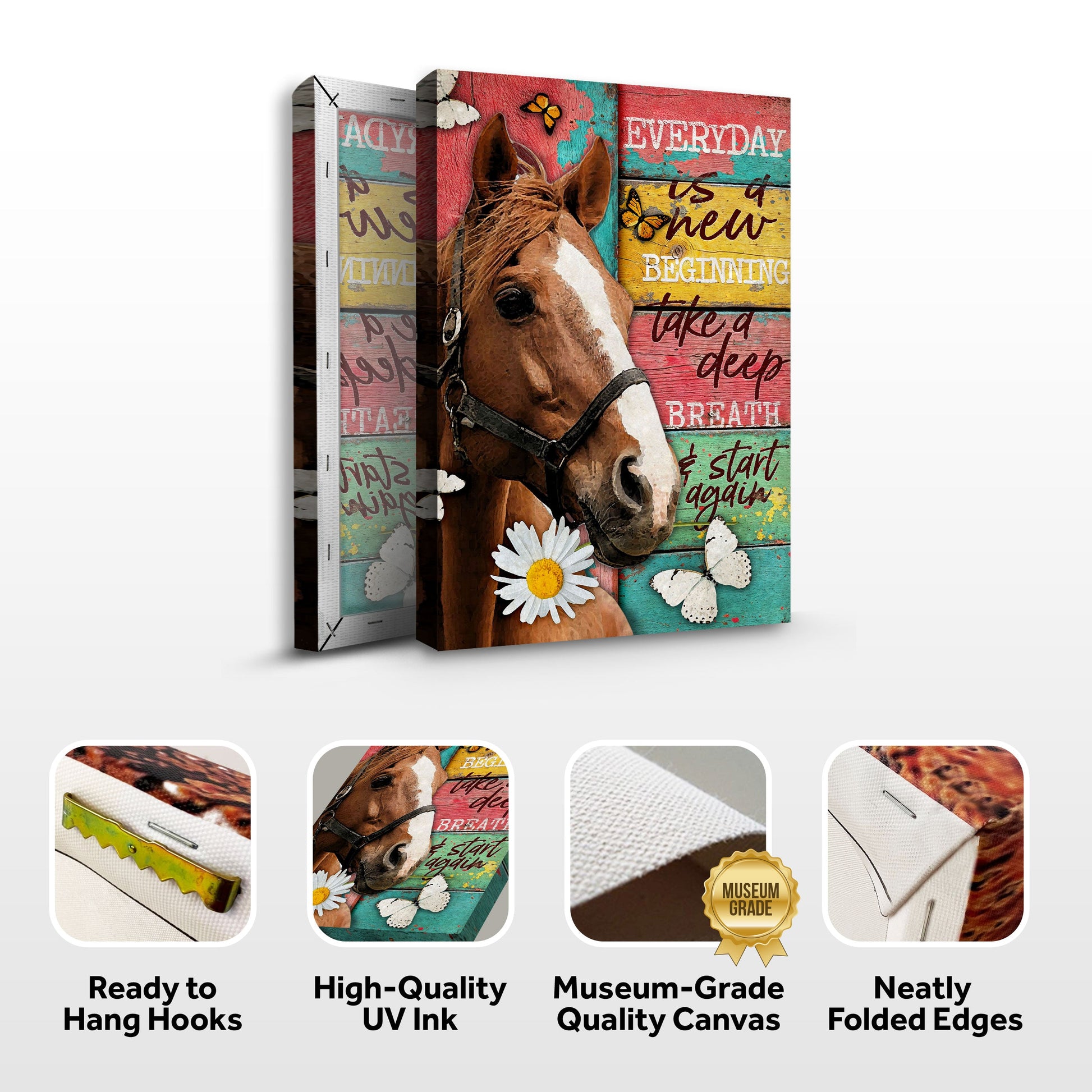 Everyday Is A New Beginning Faith Sign canvas Tailored Canvases; horse portrait on panels on Tampa Home & Garden Store