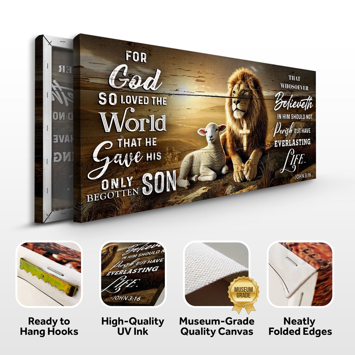 Canvas John 3:16 Faith Sign II by Tailored Canvases with woodgrain background on Tampa Home & Garden Store