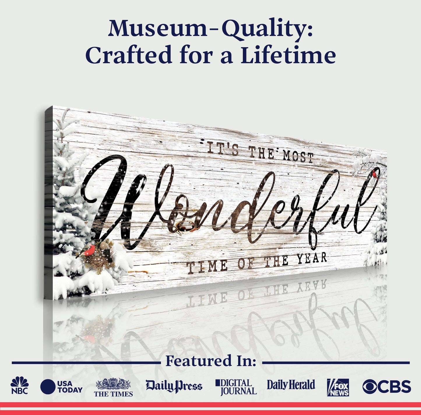 Christmas Sign Canvas by Tailored Canvases with rustic wood and snow accents on Tampa Home & Garden Store
