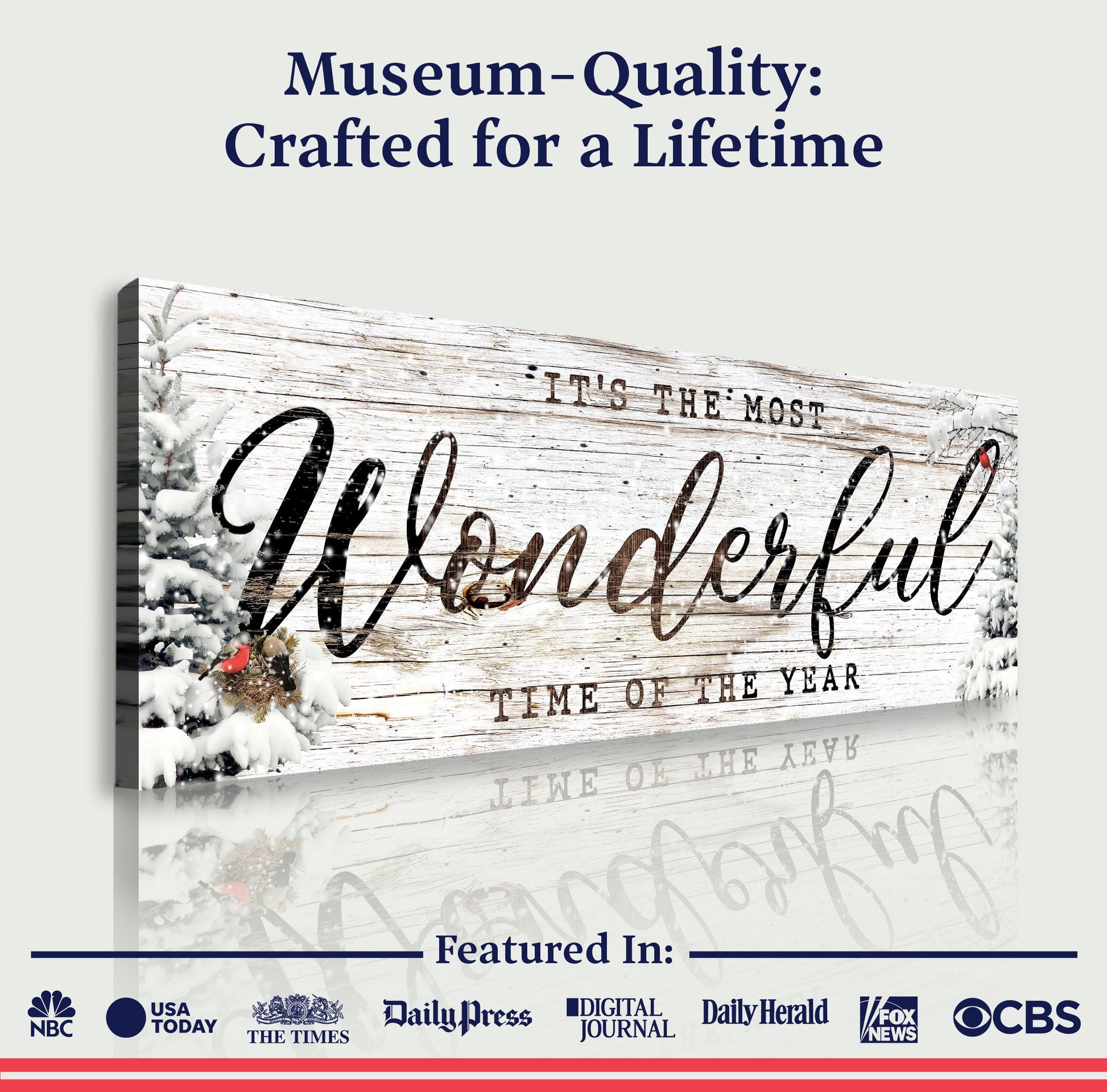 Christmas Sign Canvas by Tailored Canvases with rustic wood and snow accents on Tampa Home & Garden Store