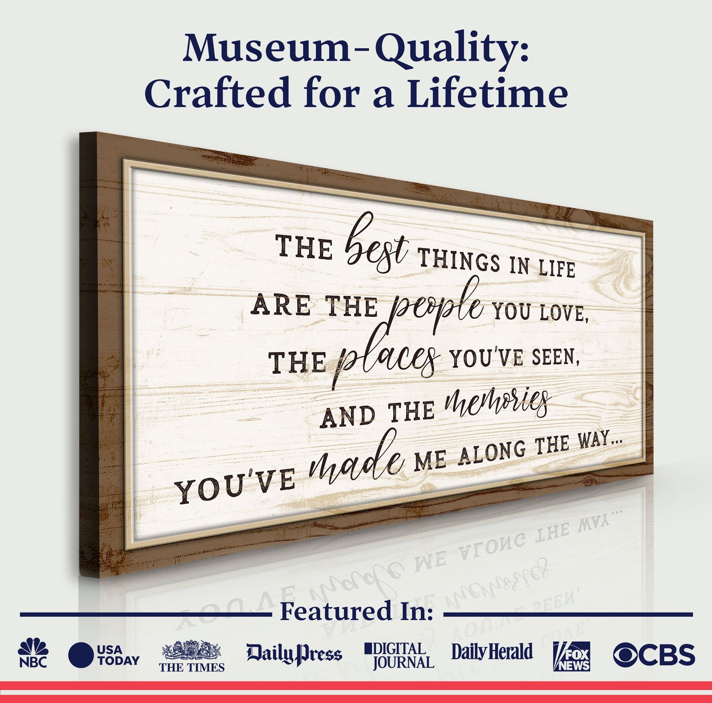 Canvas sign The Best Things In Life Sign VI by Tailored Canvases, rustic brown frame on Tampa Home & Garden Store