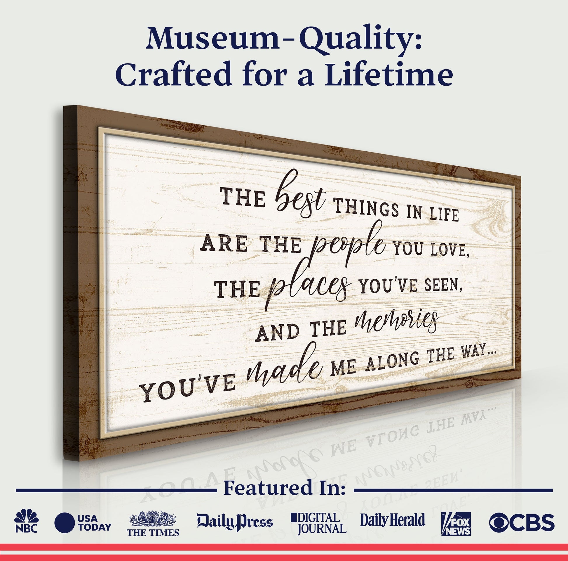 Canvas sign The Best Things In Life Sign VI by Tailored Canvases, rustic brown frame on Tampa Home & Garden Store