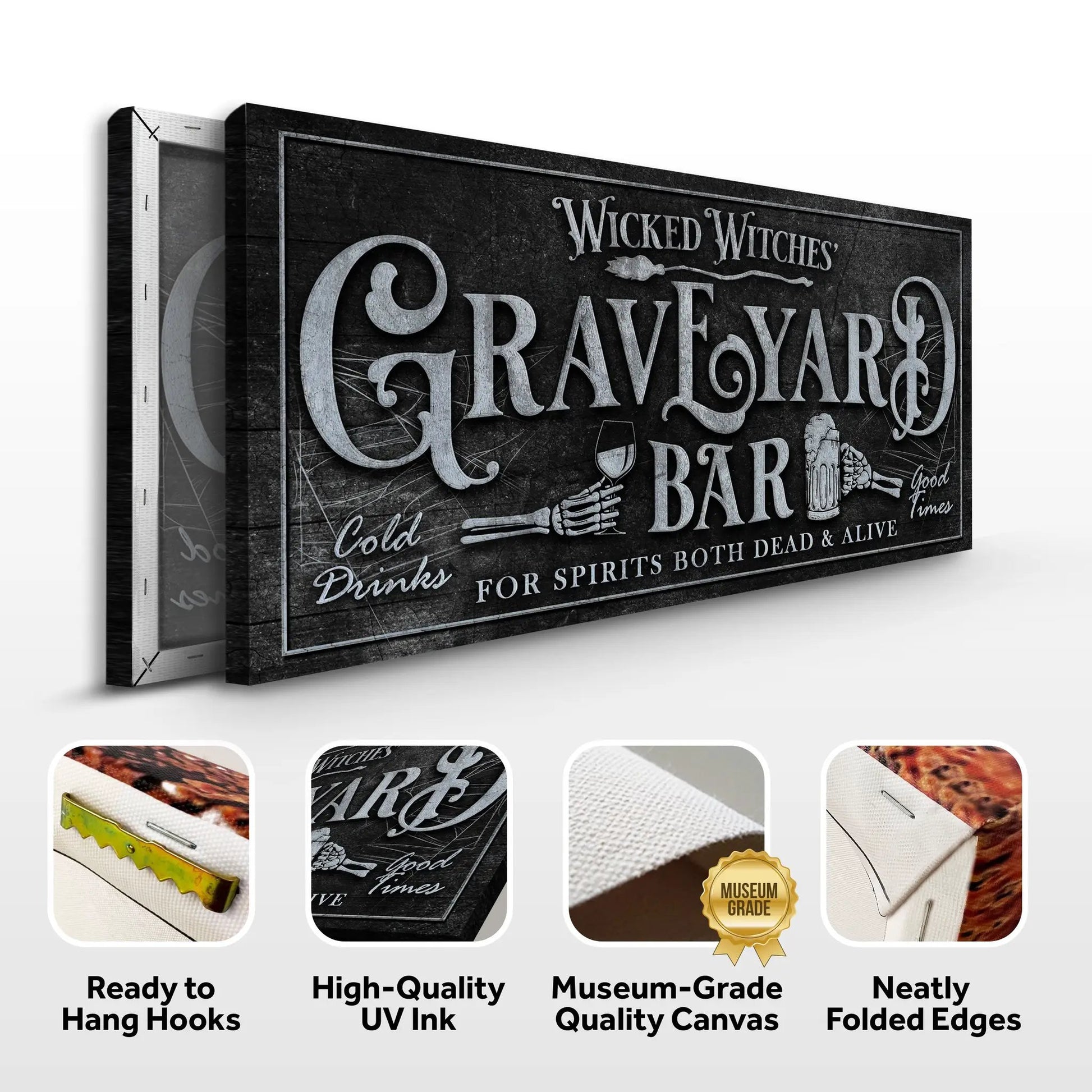 Wicked Witches' Graveyard Bar Halloween Sign II canvas Tailored Canvases, black-gray on Tampa Home & Garden Store