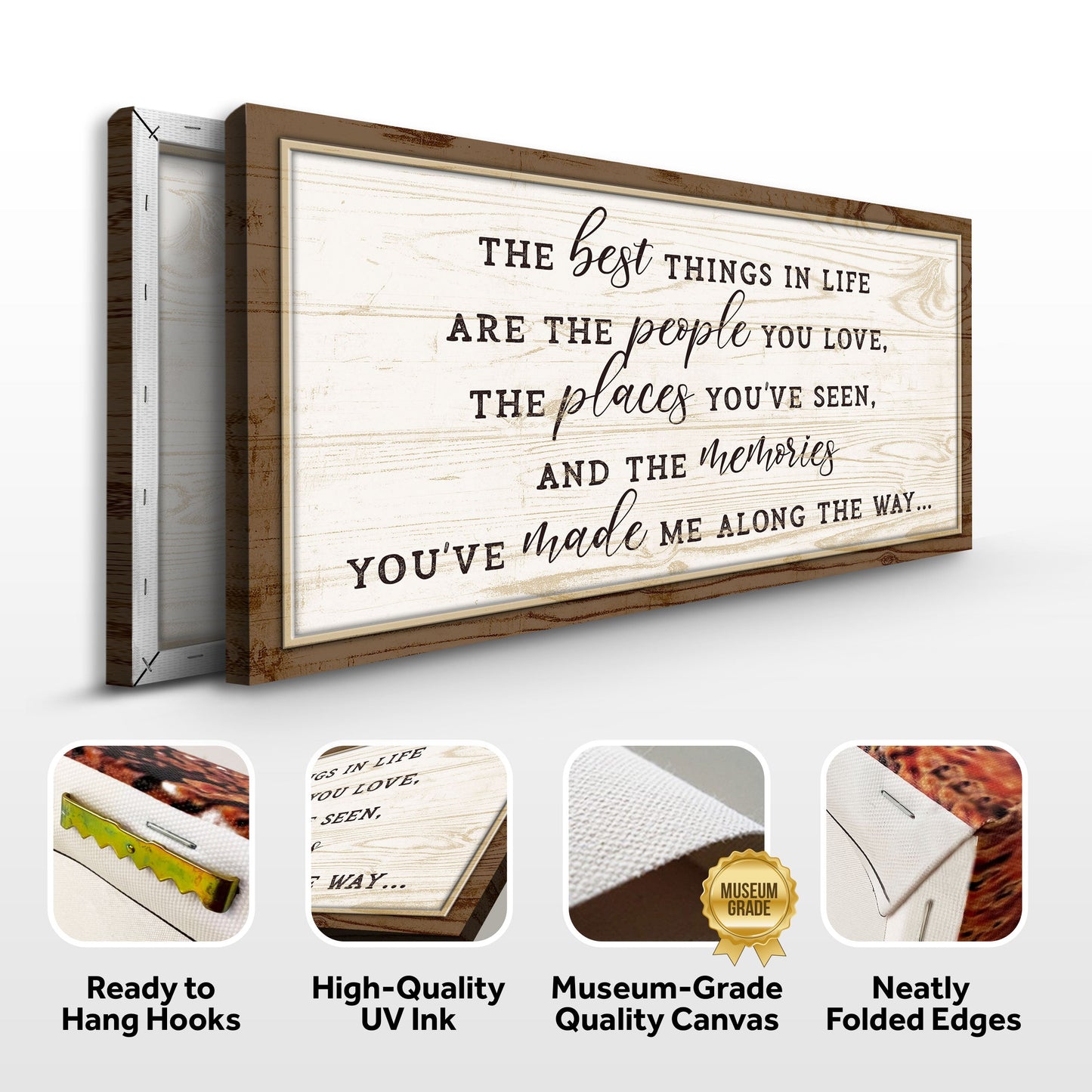 The Best Things In Life Sign VI canvas with brown wood frame by Tailored Canvases on Tampa Home & Garden Store